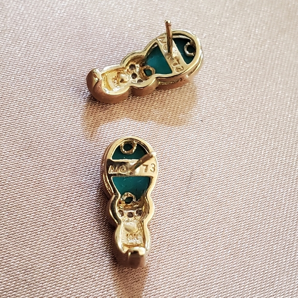 Vintage 10k Gold Diamond Turquoise Earrings - Picture 6 of 9